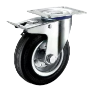 KOŁO OBROTOWE Z HAMULCEM 125 MM, GUMA PEŁNA, RDZEŃ STALOWY, MOCOWANIE NA PŁYTKĘ, ŁOŻYSKO WAŁECZKOWE